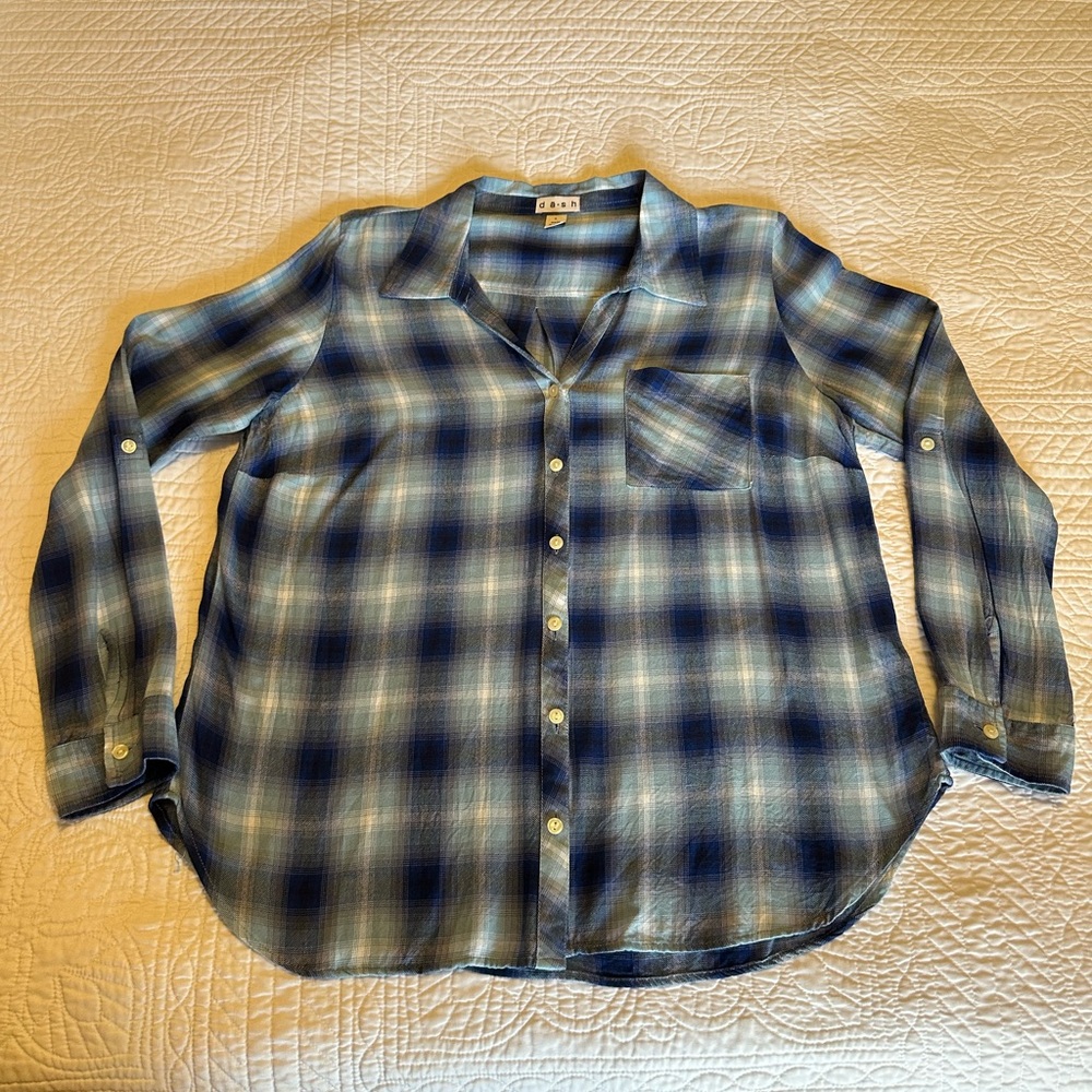 Plaid Button Down Shirt - Blue and White